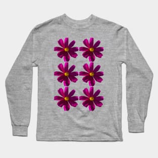 Six Dark Pink Cosmos Flower Pattern Long Sleeve T-Shirt